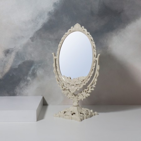 The mirror is desktop, bilateral, with an increase, a mirror surface 13.5 × 18.5 cm, beige color-4