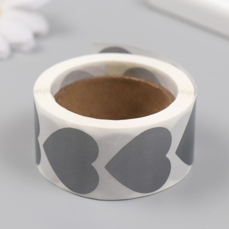 Sticker Paper "Silver Heart" Scretch-layer d = 2.5 cm 300 pcs in roll-2
