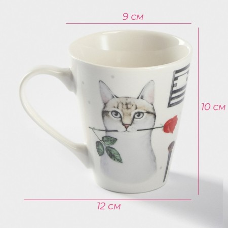 Porcelain share mug "Kotik", 320 ml, white color-3