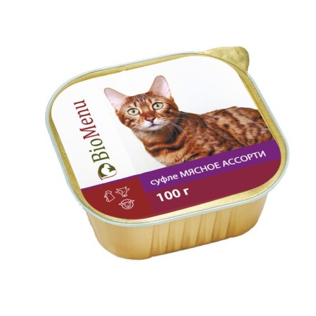 Wet Biomenu food for cats, souffle meat assorted, 100 g