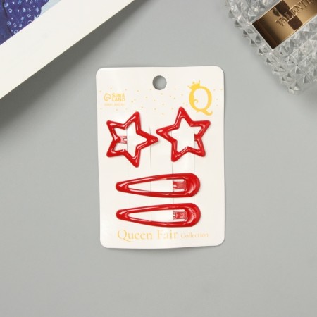 Invisible hair "Enico" (set 4 pcs) star, 5 and 3 cm, red