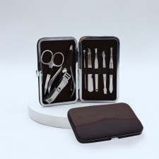 Manicure set, 8 items, in case, brown color