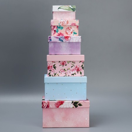 A set of boxes 6 in 1, gift packaging, “flowers”, 10.2 x 10.2 x 6 - 20 x 20 x 11 cm-2