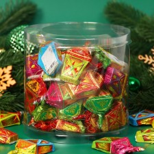 New Year. Chocolate figures on the thread 