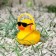 Duck with headphones, yellow color, with glasses