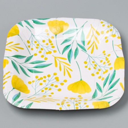Plate plate disposable square "festive", mimosa, flowers, 16.5x16.5 cm-2