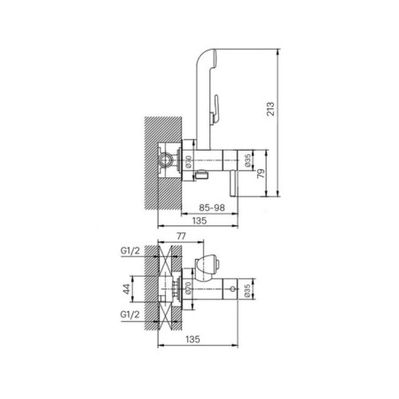 MILARDO 001SBR0M08 bideter, with a hygienic shower, built -in, chrome-2