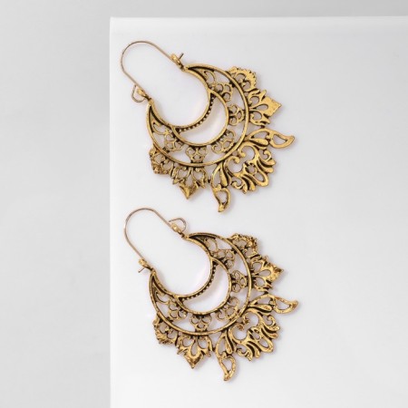 Earrings Metal "Vostok" Lotus large, color black gold-1
