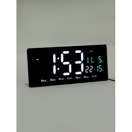 Electronic wall clock, calendar and thermometer, 36.2 x 15.5 cm, white numbers 10 x 4.5 cm 1076627-1