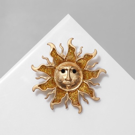 Brooch "Sun", Black-gold color in matte gold-2