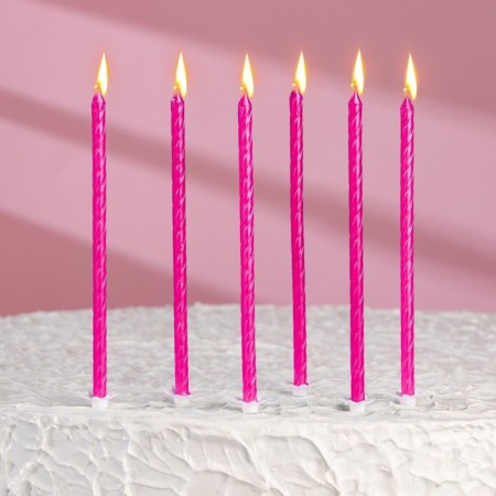 Candles for the cake "Classic" with a stand, 13 cm, 6 pcs, pink-5