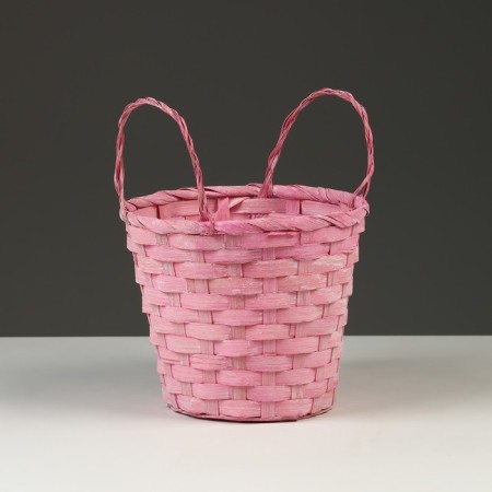 Wicker basket, D16 x 13.5 x 20 cm, pink, bamboo