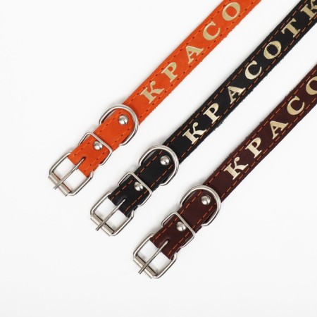 Collar leather single-layer, embossed "beauty", 48 x 2 cm, Osh 32-43 cm, mix of flowers-7