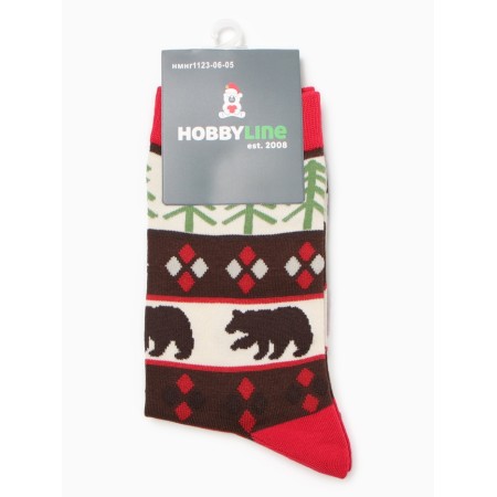 Male socks "Bears and Christmas trees", Milk-red color, rr 39-44-2