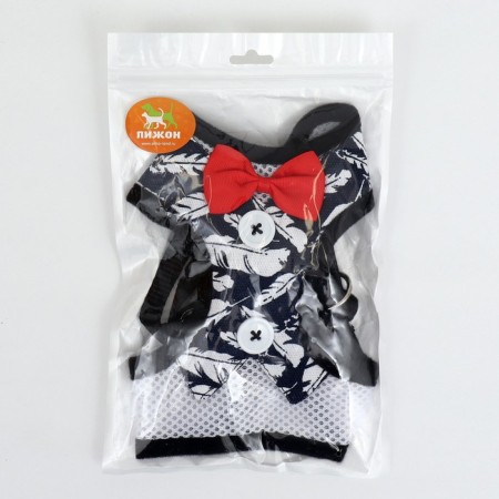 A set with a soft harness and a bow "feathers", size M, leash 120 x 1.5 cm, og 28-46 cm-9