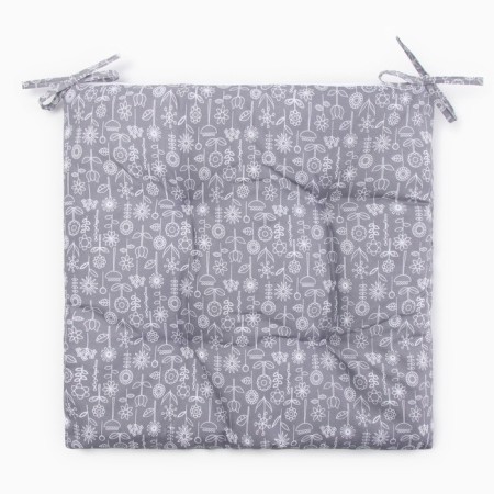 Сидушка на стул Этель "Цветы" цв. grey, 40х40 см, 100% п/э-5