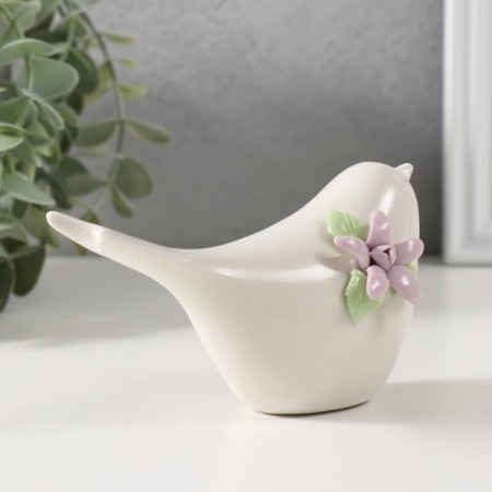 Souvenir ceramic "White bird with lilac flower" 12.4x5x6.7 cm-1