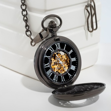 Pocket mechanical “Skeleton” clock, on a chain, d dial-4.5 cm-1