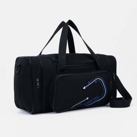 Road bag with lightning, 3 outer pockets, long belt, black/blue color