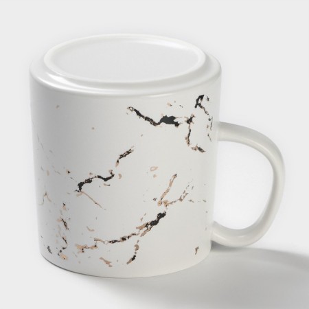 Ceramic mug with a spoon "White Marble", 350 ml, white color-5