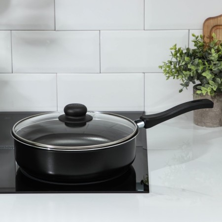 Silenik Promo, 2.8 l, d = 24 cm, glass cover, plastic handle, anti -stick coating, black color-5