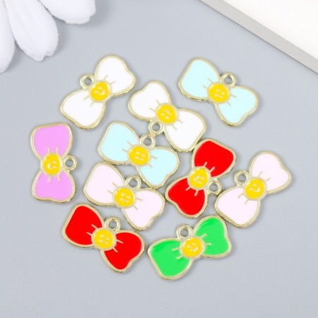 Decor for creativity metal, enamel "Bow with an emoticon" gold mix 1.9x1.1 cm