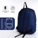A backpack with a zipper, external pocket, blue color