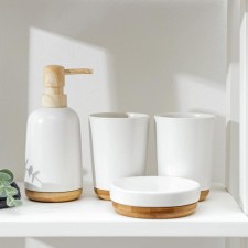 A set of accessories for the Eco bathroom, 4 items (soap dish, soap dispenser, 2 glasses), white color