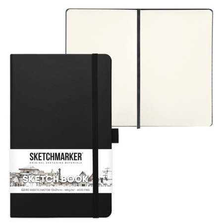 Sketchmarker sketchbook, 130 x 210 mm, 80 sheets, solid cover of artificial leather, black, block 140 g/m2