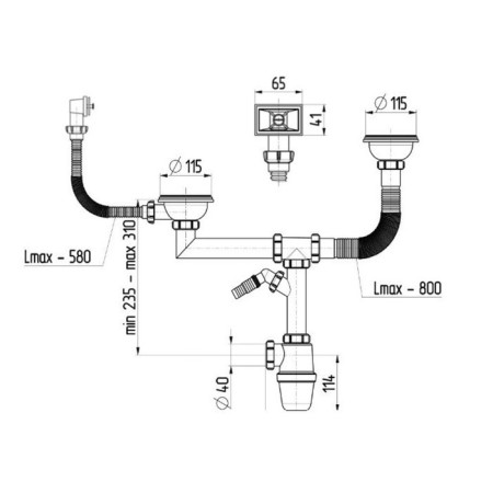 Siphon for AKVater washing, 3 1/2 "x 40 mm, double, straight -up overflows, divert for washing.-2
