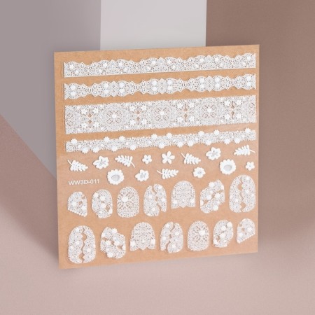 Nail stickers "lace", voluminous, white color-1