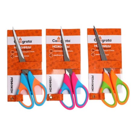 Office scissors 17cm, plastic handles with rubber inserts, mix