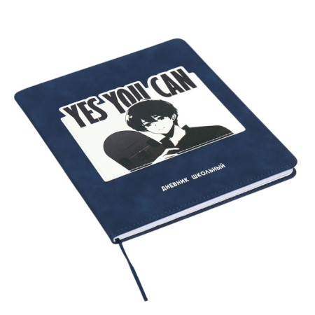 The universal diary for grades 1-11 is "anime", a solid cover made of artificial leather, application, lies, 48 ​​sheets, blue-1