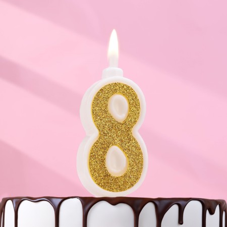 Candle for Cake "Super Blood", 10.4 cm, number "8", gold sparkle
