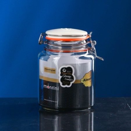 Bank for bulk products "Baisy Sheft", glass, gray cover, 1.3 l, Iran