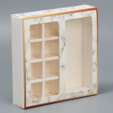 Box for 8 sweets and chocolate with cells, confectionery packaging, “marble” 18 x 18 x 4 cm