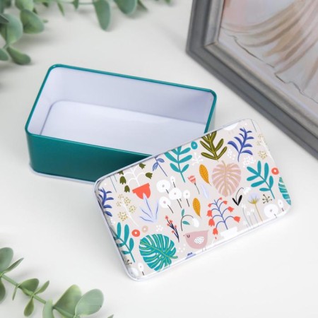 Rectangular metal casket "Flower meado" mix 4x11.5x6.5 cm-1