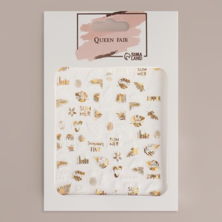 Summer time nail stickers, metallized, white/golden color-1