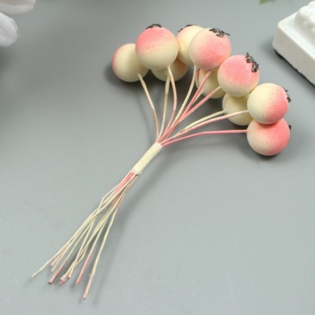 Decor for creativity "Berry Rowan" 1 bouquet = 10 berries white-pink hoar 10x1.5 cm-1