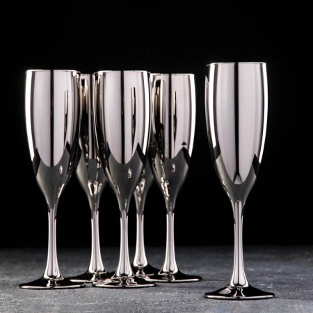 A set of champagne glasses "Silver", 170 ml, 6 pcs, silver color