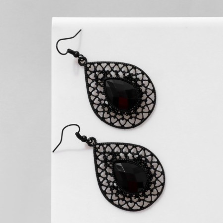 Earrings "Drops" openwork hearts, black color in ferrous metal-1