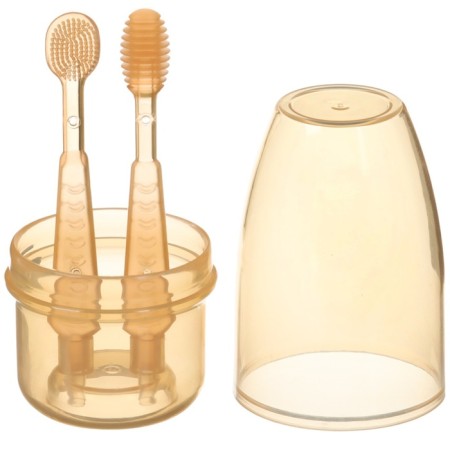 A set of teeth teething, childish, crumb, brush, massager for gums, from 3 months., Orange color.-8