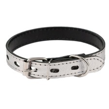 Collar leather two-layer, width 2 cm, Osh 33-43 cm, silver