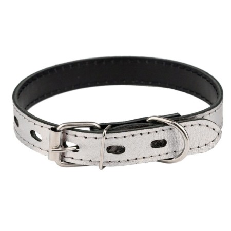 Collar leather two-layer, width 2 cm, Osh 33-43 cm, silver