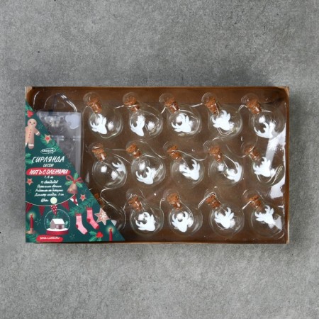 Garland “thread” 1.6 m with nozzles “Balls with a deer”, IP20, silver thread, 15 LED, glow warm white, AAX2-3