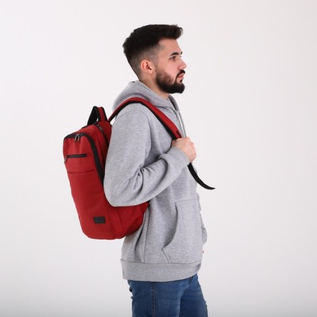 A backpack with a zipper, "saxi", outer pocket, red color-7