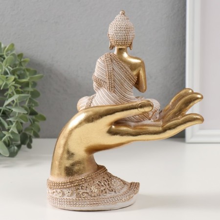Polystone souvenir "Buddha in a white robe. At a palm" 9x16.5x22.5 cm-3