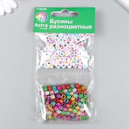 A set of plastic beads "Astra" 6 mm, 2 species of 20 g, white/rainbow (66878)