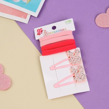 Hair set "Lily" (4 gum 4 cm, 2 invisibility 5 cm) bunnies, pink