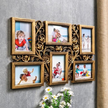 Photo frame plastic in 6 photos 10x15 cm "rose bush" Dark gold 35.5x56.5x2 cm-1